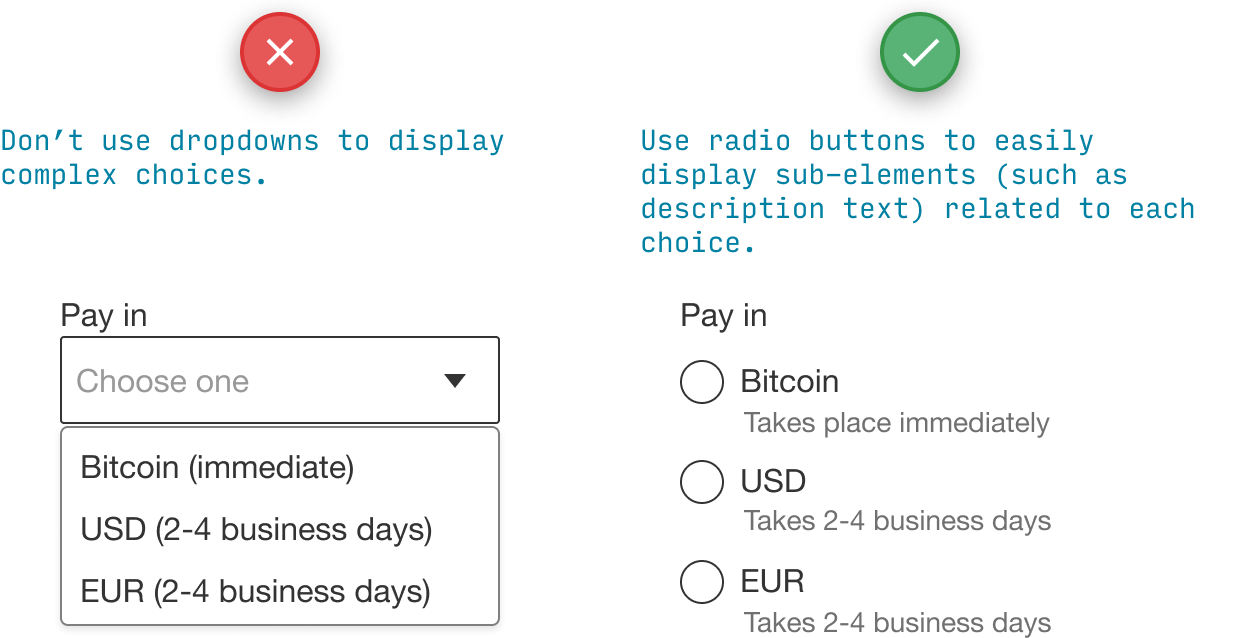 radio button instead of dropdown control