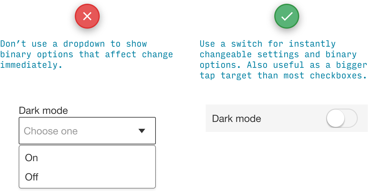 switch instead of dropdown control