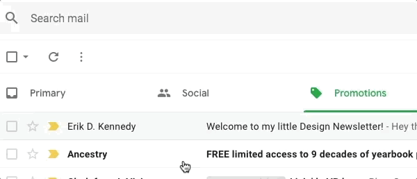 How to move Design Hacks to Primary Inbox on Gmail for desktop