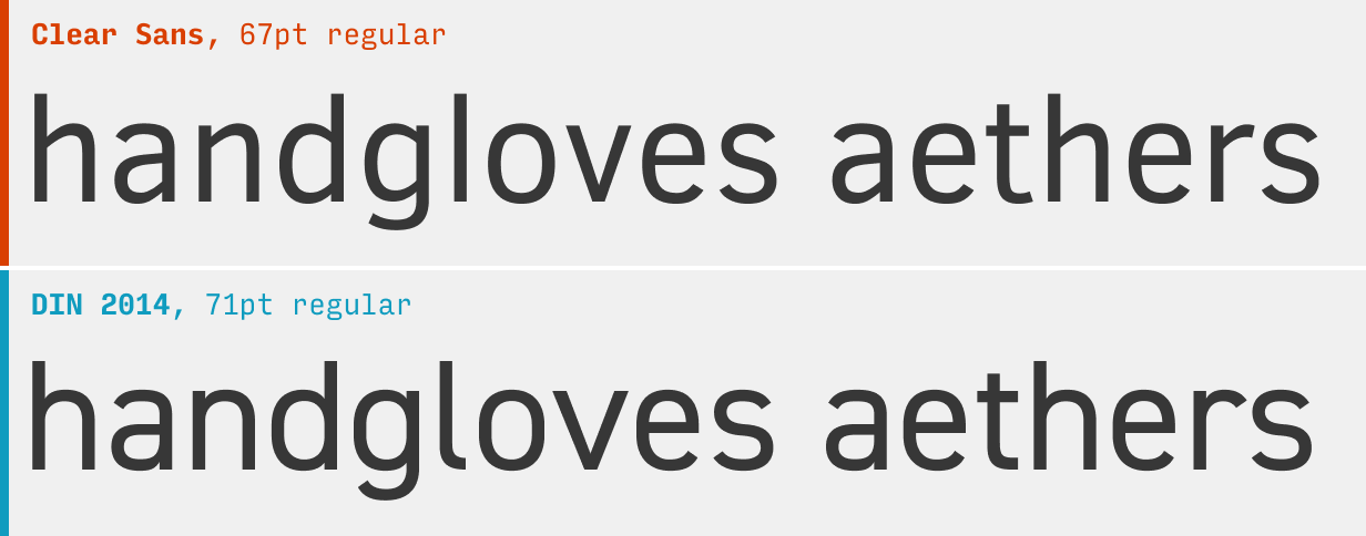Clear Sans vs. DIN font comparison