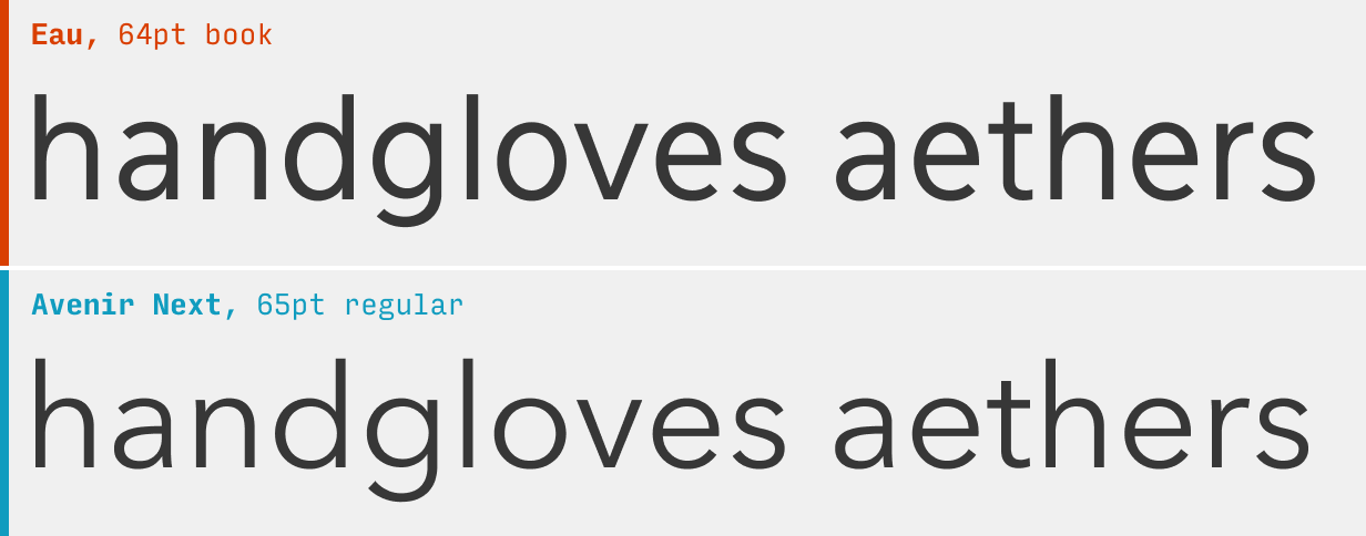 Eau vs. Avenir font comparison