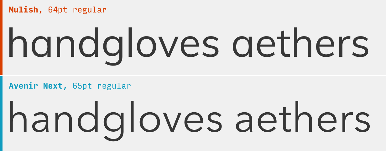 Mulish vs. Avenir font comparison