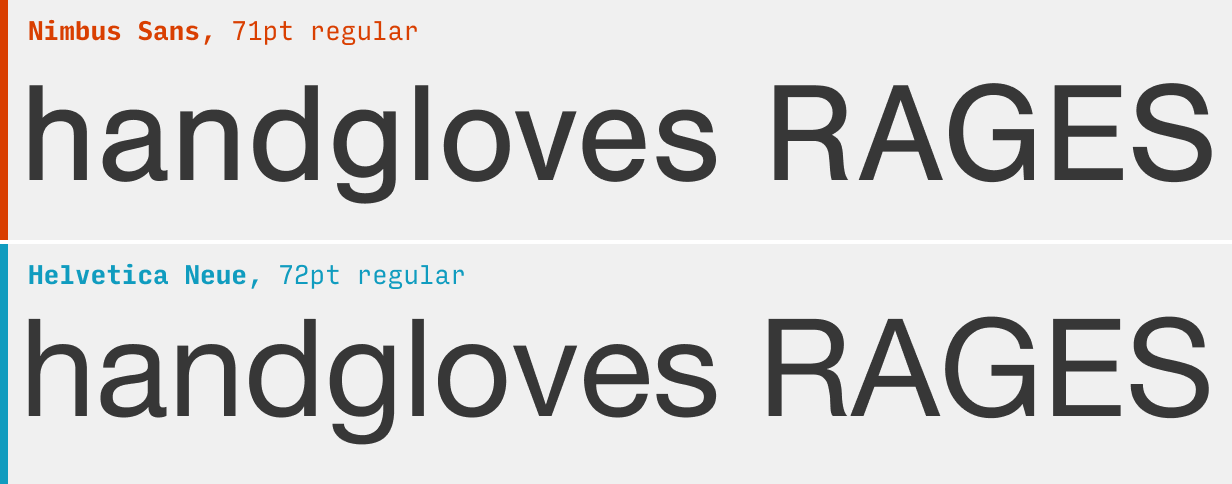 Nimbus Sans vs. Helvetica font comparison