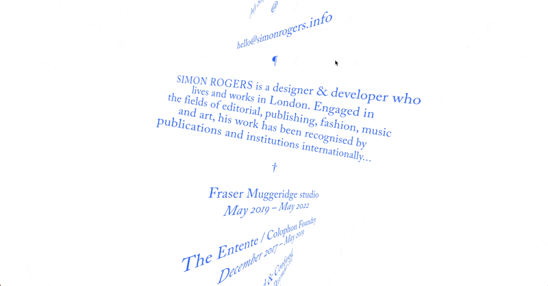 Simon Rogers portfolio with 3-D and front-end animation effects