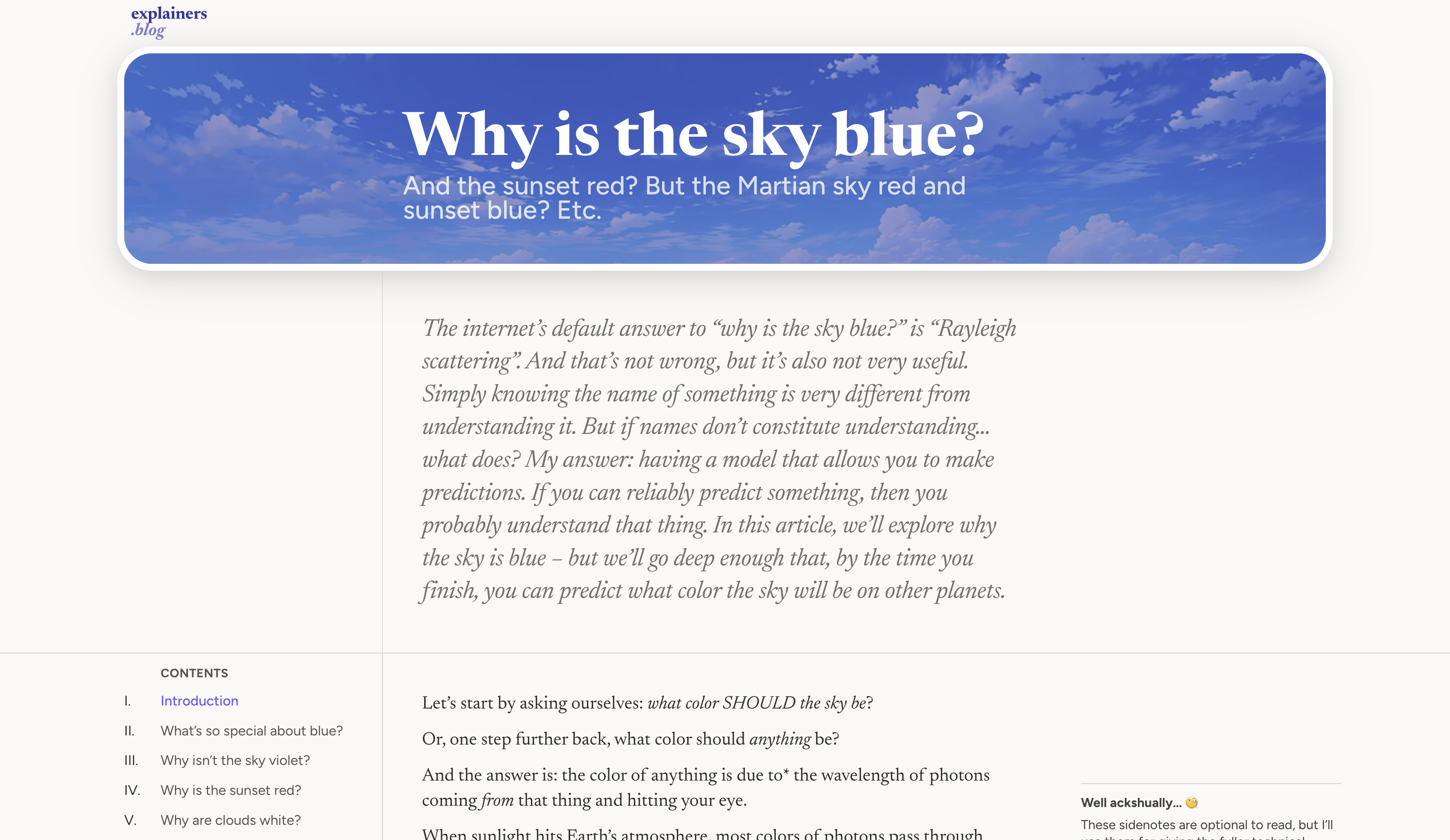 'Why is the sky blue' blog post with effects that are hard to do in Figma