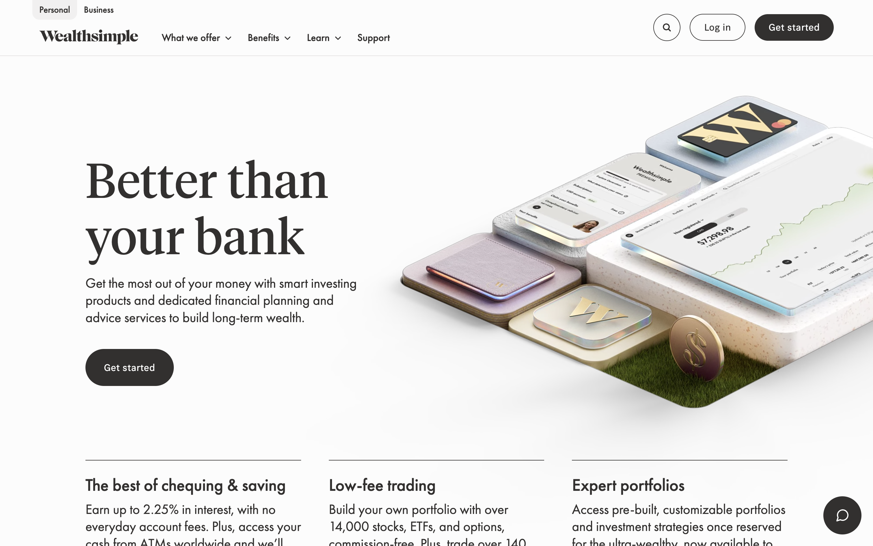 Wealthsimple website with 3-D styled imagery