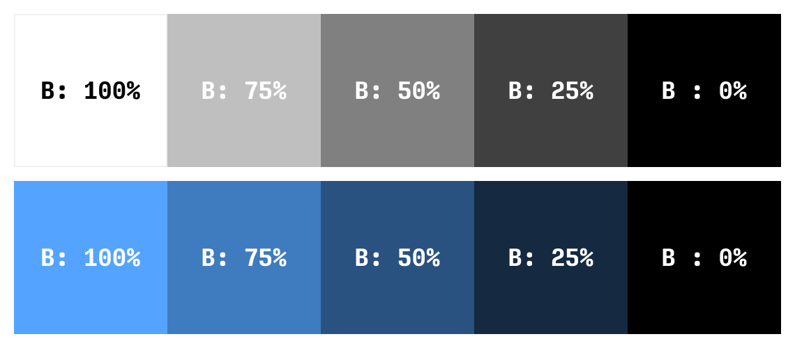 brightness color swatches