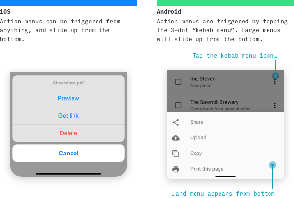 iOS vs Android bottom actions UI differences