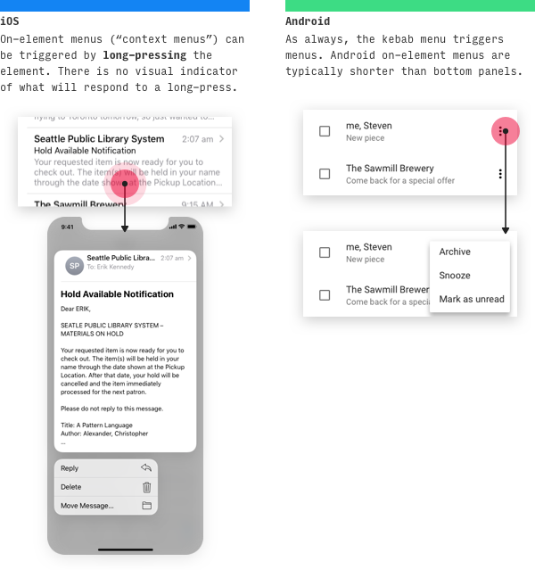 iOS vs Android action menus UI differences