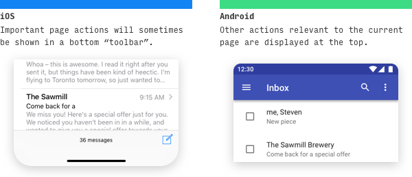 iOS vs Android secondary action buttons UI differences