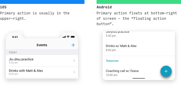 iOS vs Android primary action button UI differences