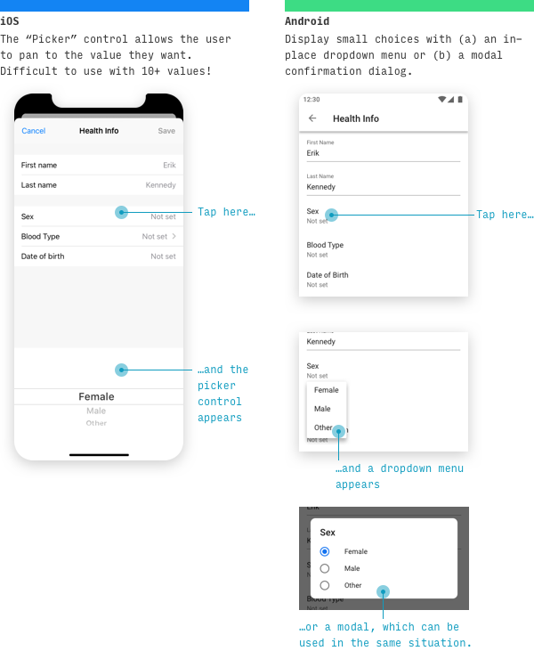 iOS vs Android picker menu UI differences