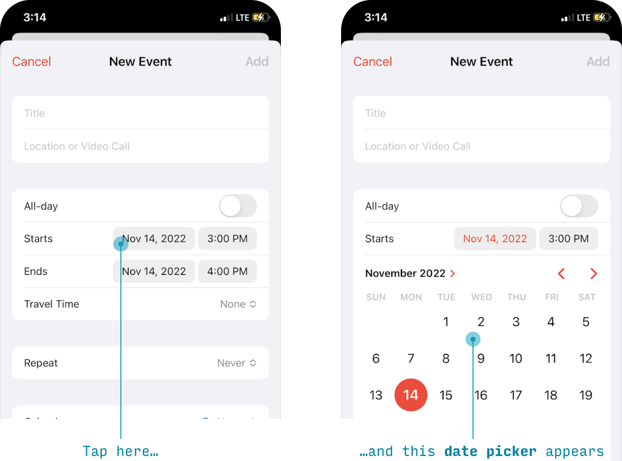 iOS date picker control