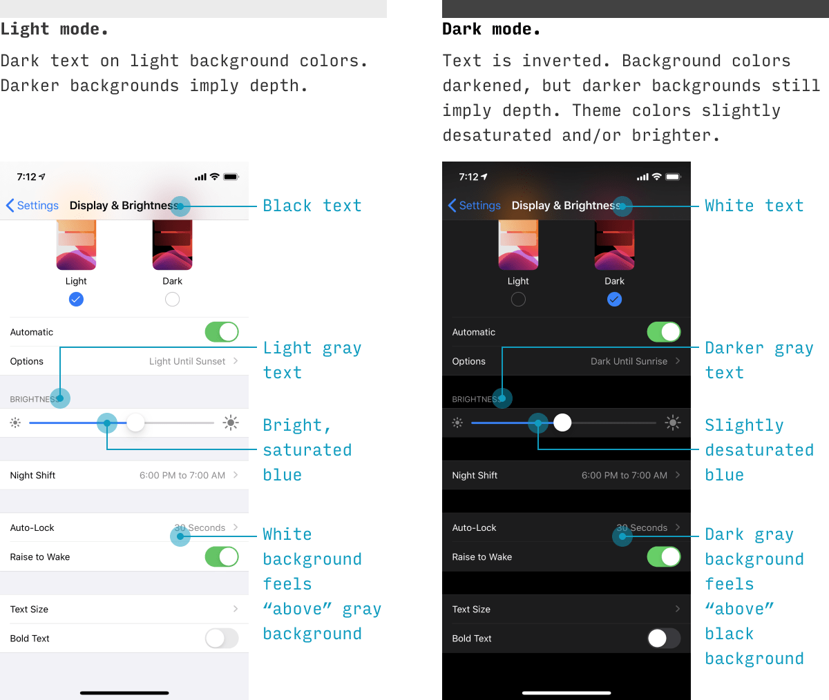 iPhone app dark mode vs. light mode comparison
