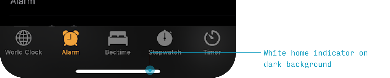 iPhone home indicator in dark mode