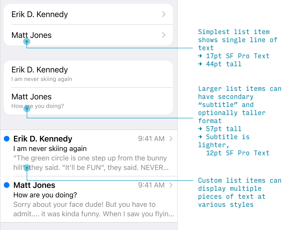 iOS list design types