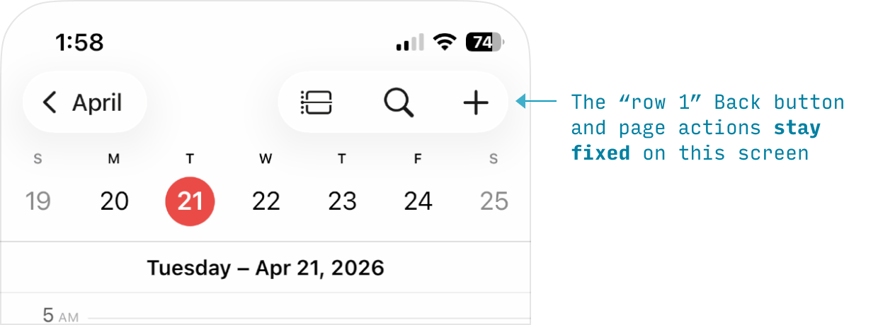 iOS 26 calendar app nav bar