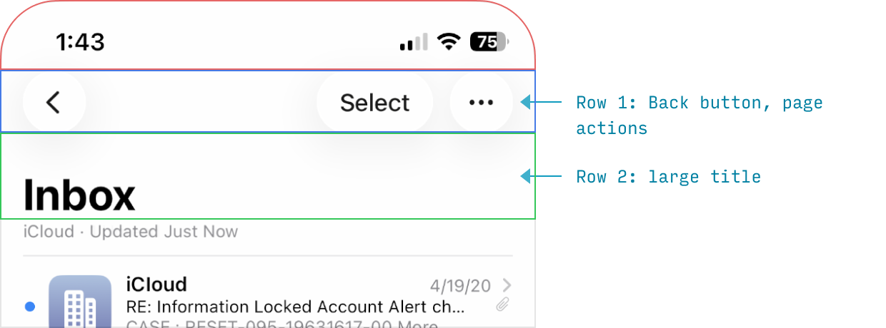 iOS 26 nav bar before scrolling
