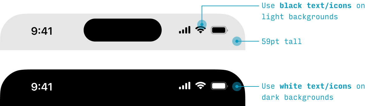 iOS 'Dynamic Island' status bar on iPhone 14 Pro and 14 Pro Max