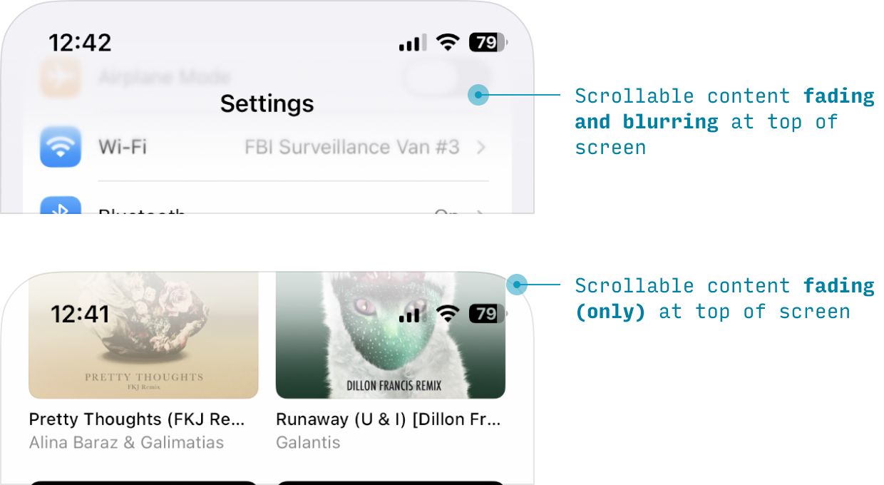 iOS scroll edge effects under status bar