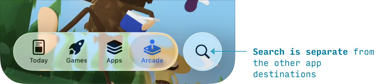 iPhone iOS 26 tab bar with search design