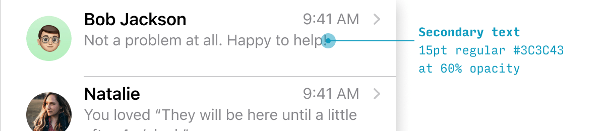 secondary text styling for iOS app design