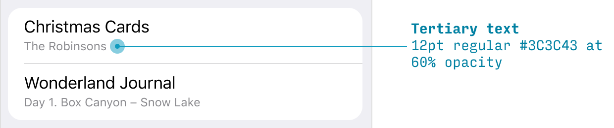 tertiary and primary text styling for iOS app design