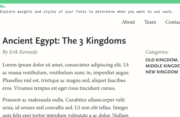 good font pairing includes well-defined roles for each font