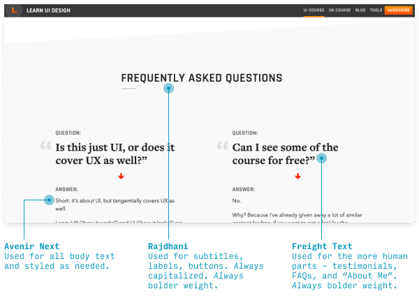 typographical analysis of Learn UI Design website