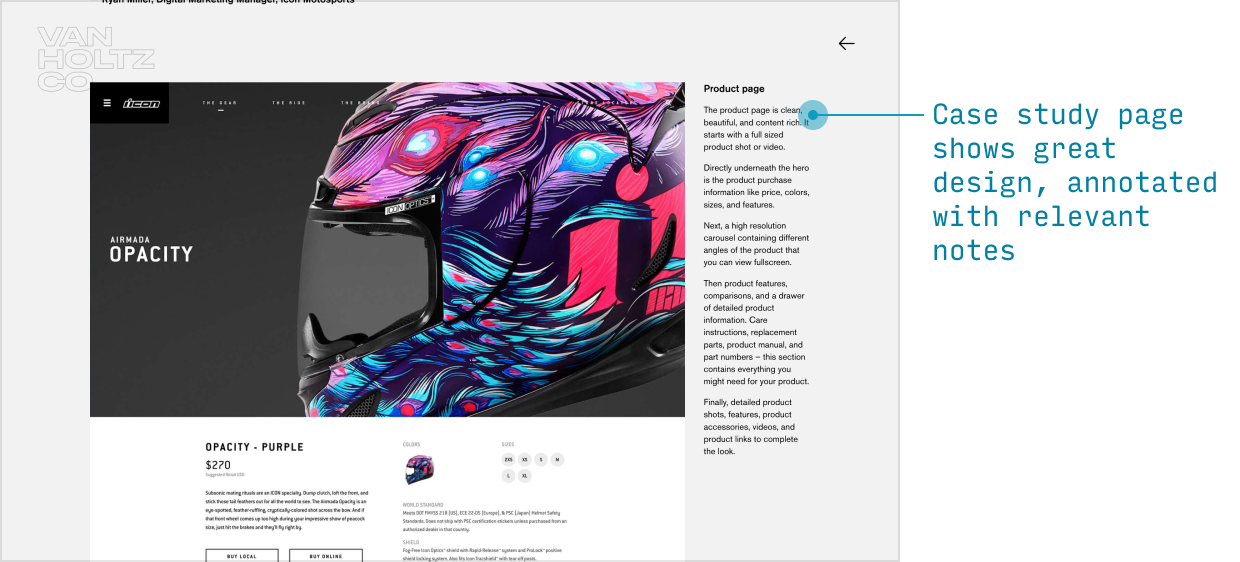 Eric van Holtz annotated product design portfolio example