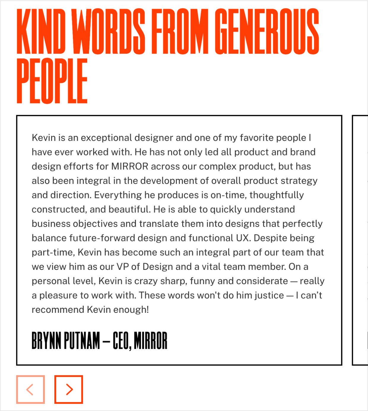Social proof on Kevin Twohy's design portfolio
