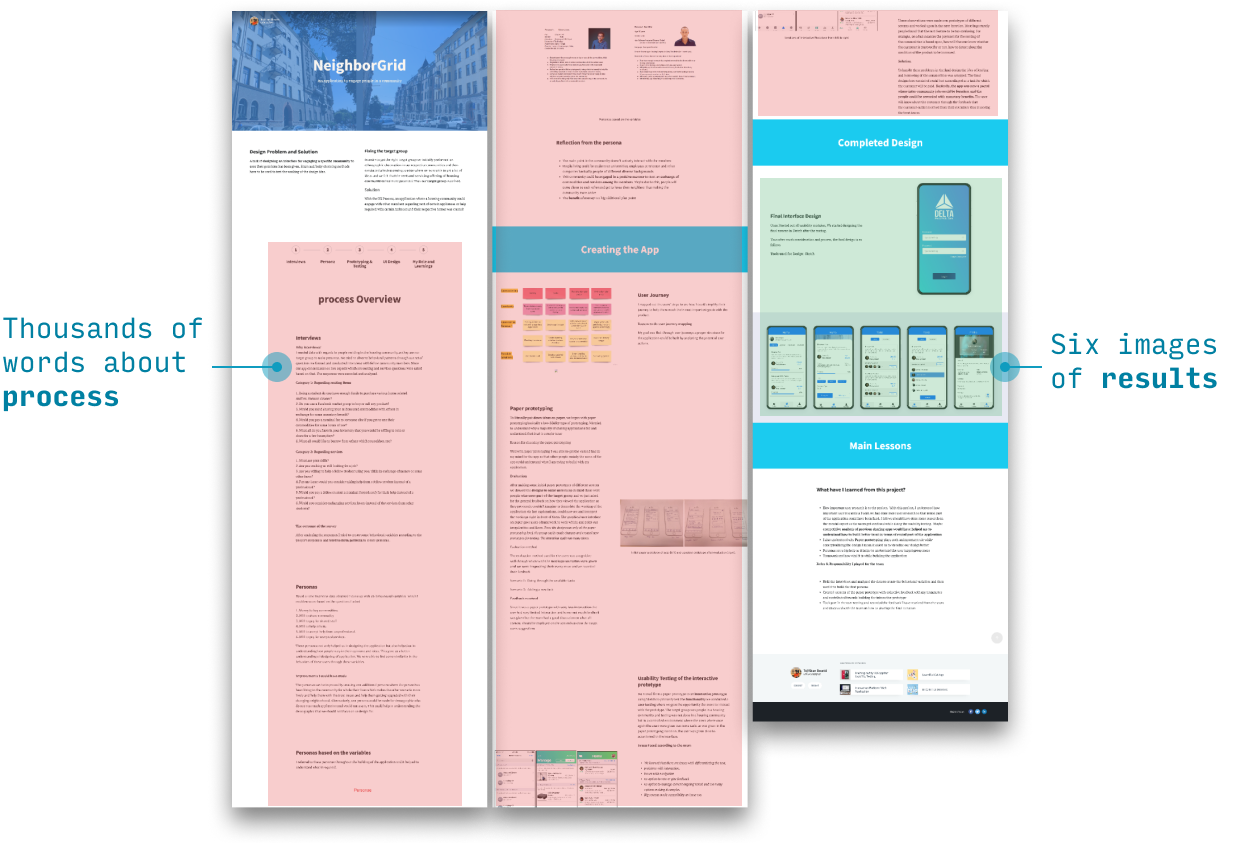 UX process vs. results in a design portfolio