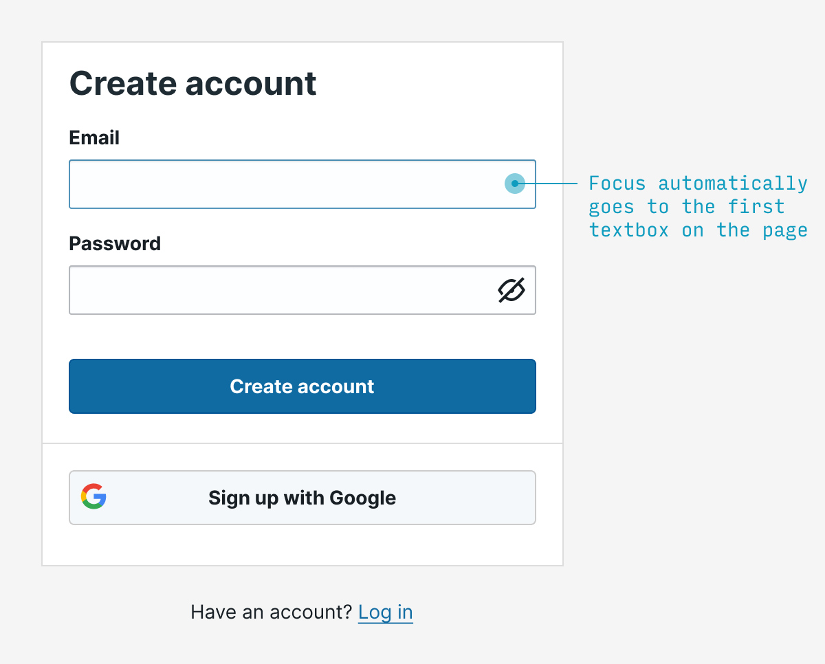 Autofocus on first text field in signup form