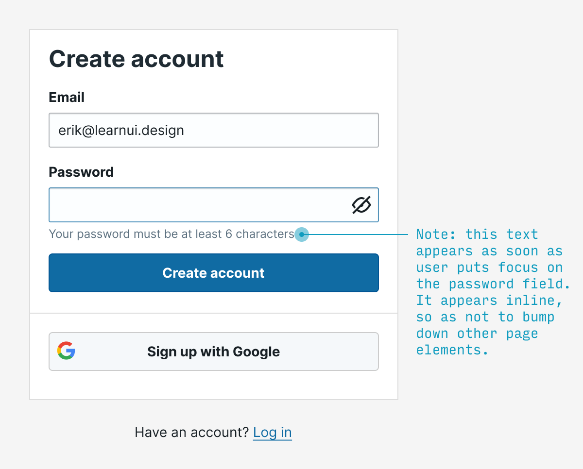 password requirements on choosing password UX pattern