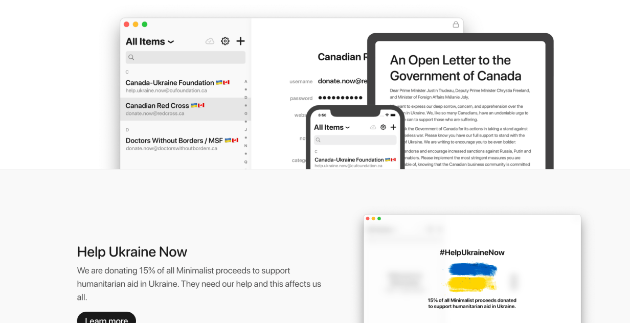 Minimalist Password website shows TECHNIQUE UI technique