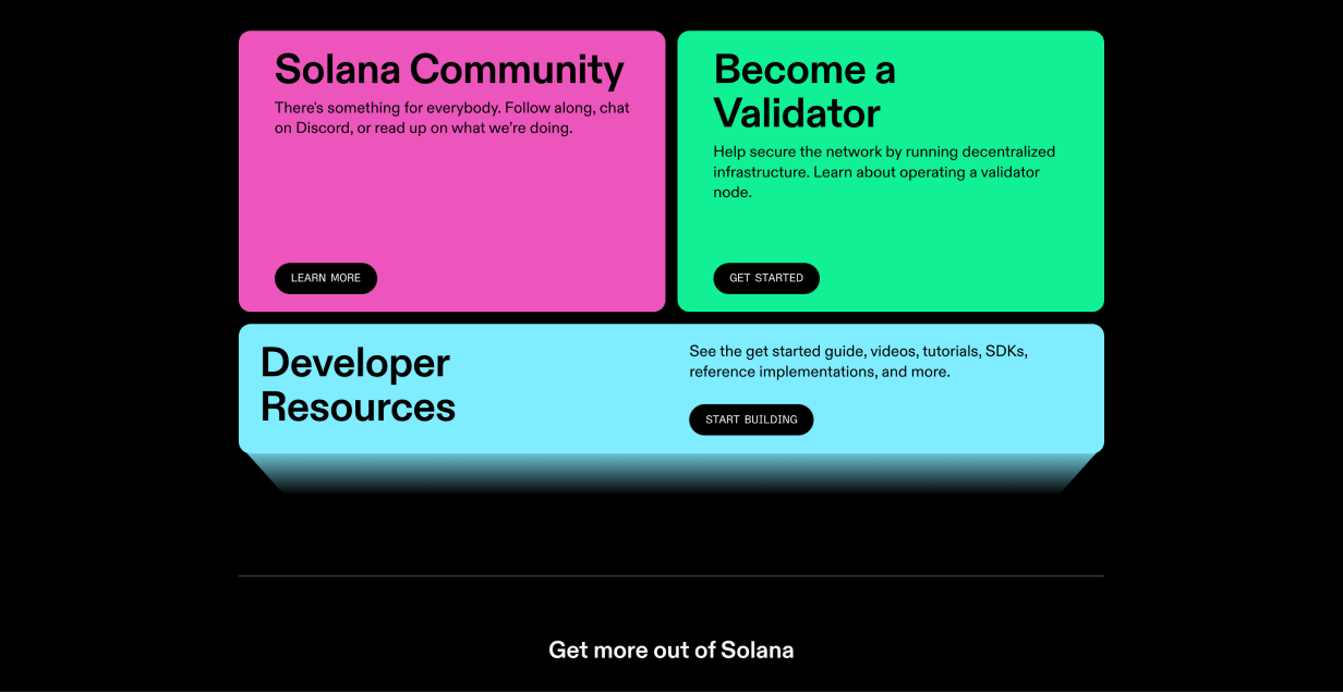 Solana website shows enter the third dimension UI technique