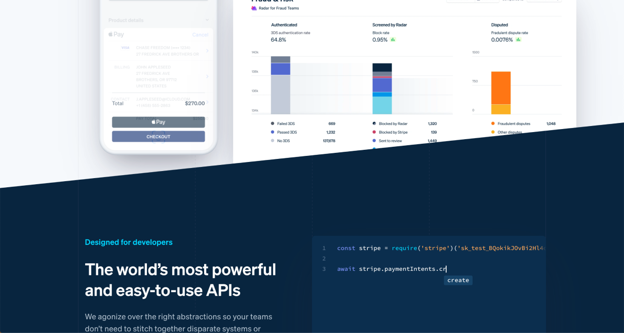 Stripe website shows angled background transition UI technique